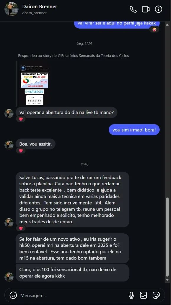 Relato de Dairon Brenner sobre as planilhas