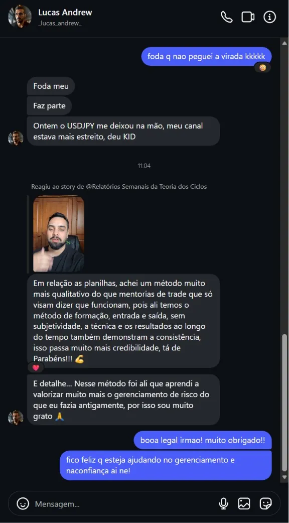 Relato de Lucas Andrew sobre as planilhas